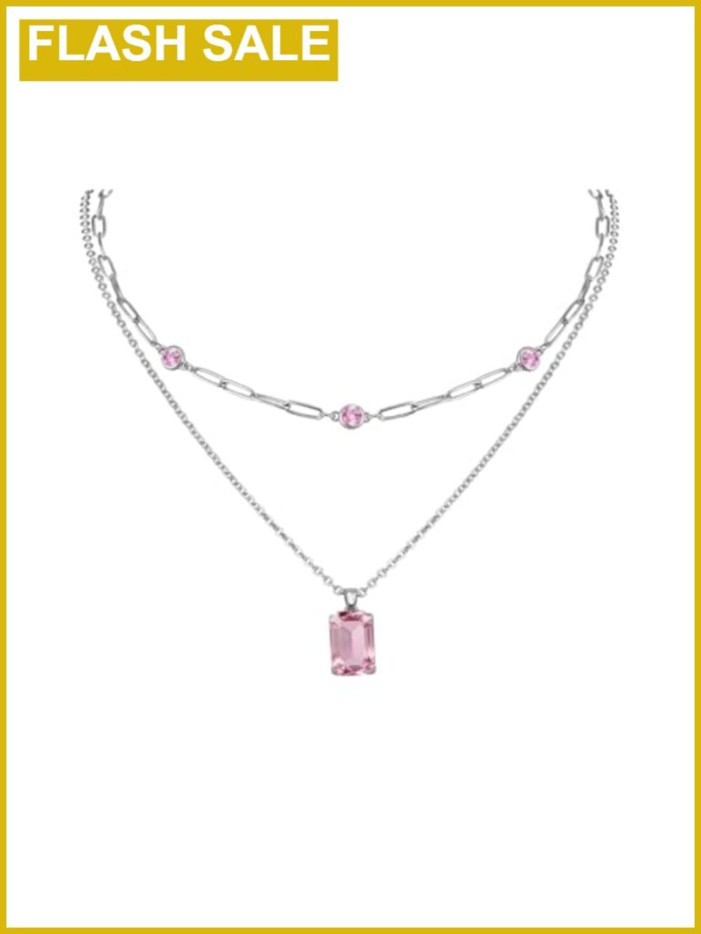 14k Gold Plated Layered Pendant Choker Necklace with Crystal & Rhinestone